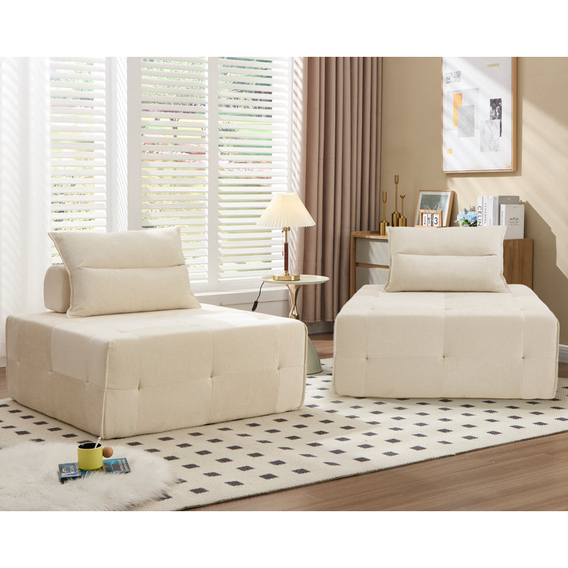 Fauteuil d'appoint Mid-Century sans accoudoirs, fauteuil en tissu moderne avec coussin pour le salon, chambre à coucher, fauteuil 500LBS sans assemblage requis