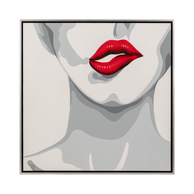 47X47 Hand Painted Lip Bite, White