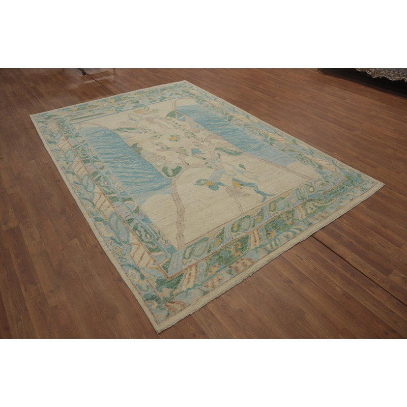 Vegetable Dye Wool Oushak Transitional Turkish Area Rug 6x9