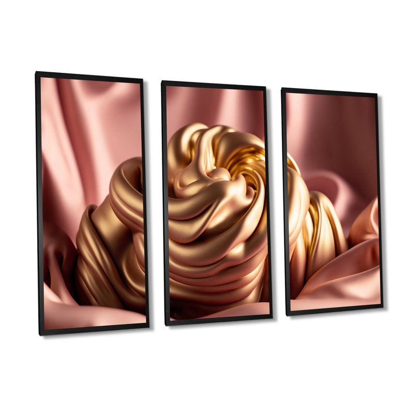 Luscious liquide or en rose et taupe VII - impression sur toile 3 pièces, H 28 po x l 36 po x P 1 po, Toile encadrée noire
