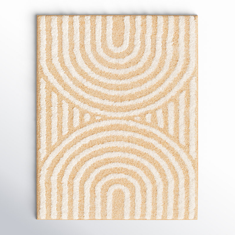 Bartletto Beige Shag Area Rug, Rectangle 5'3" x 7', White/Mustard