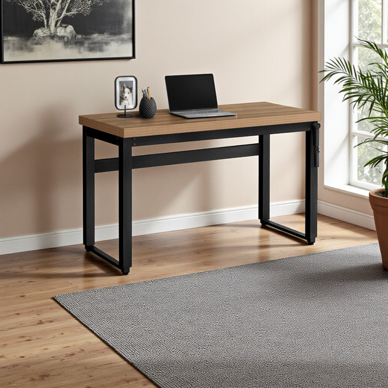 Pandora Brown Finish Height Adjustable Computer Desk with Metal Leg, 29.31" H X 47" W X 23.49" D