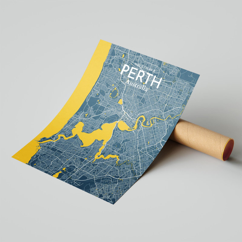 «Perth City Map», impression, H 20 po x l 16 po, Bleu / jaune