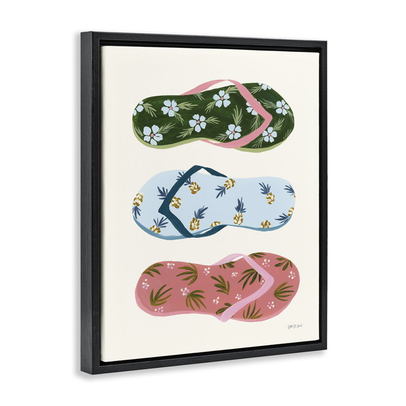  Tropical Flip Flops Floater Canvas Wall Art by Yvette St. Amant, H 21 po x l 17 po, Cadre flottant noir de jais