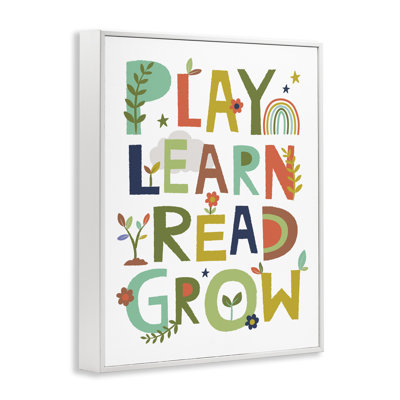 Play Learn Read Grow Typography White Framed Giclee Art by Lisa Perry Whitebutton