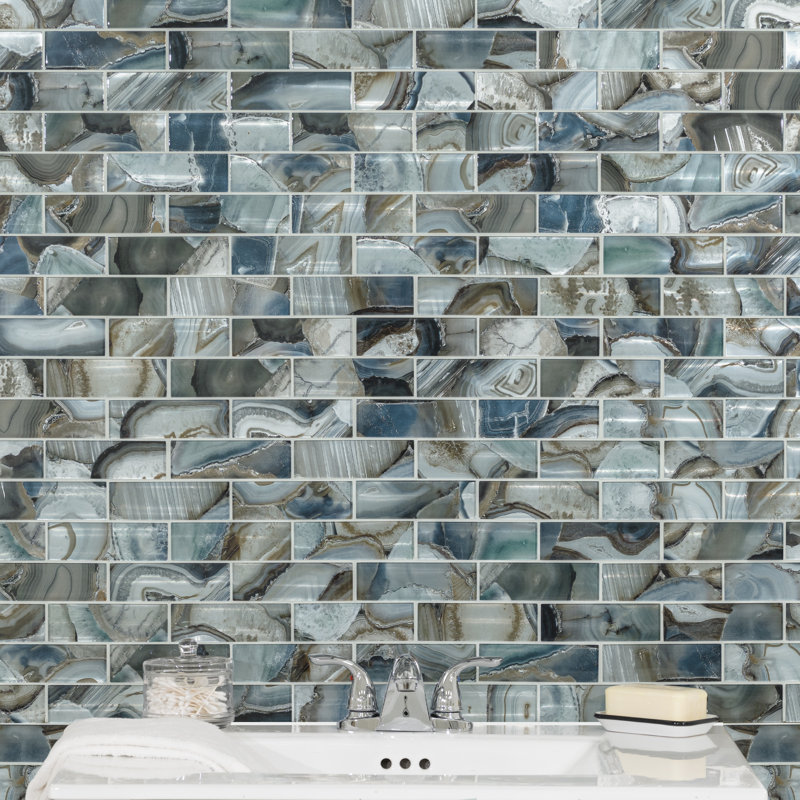 Subway 12 in. x 12 in. Glossy Glass Mosaic Wall Tile, Mystic Lazora