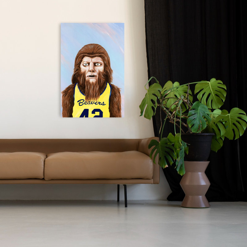 «Bigfoot» Joueur de basketball classique rétro, forêt loup surréel, impression d'art mural, 48" H x 32" W