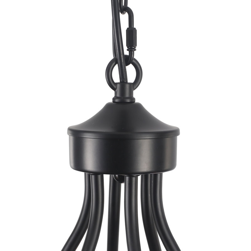  6- Light 26 inch Round Vintage Dimmable Candle Style Wagon Wheel Chandelier for Living Room, Foyer, Entryway, Matte Black