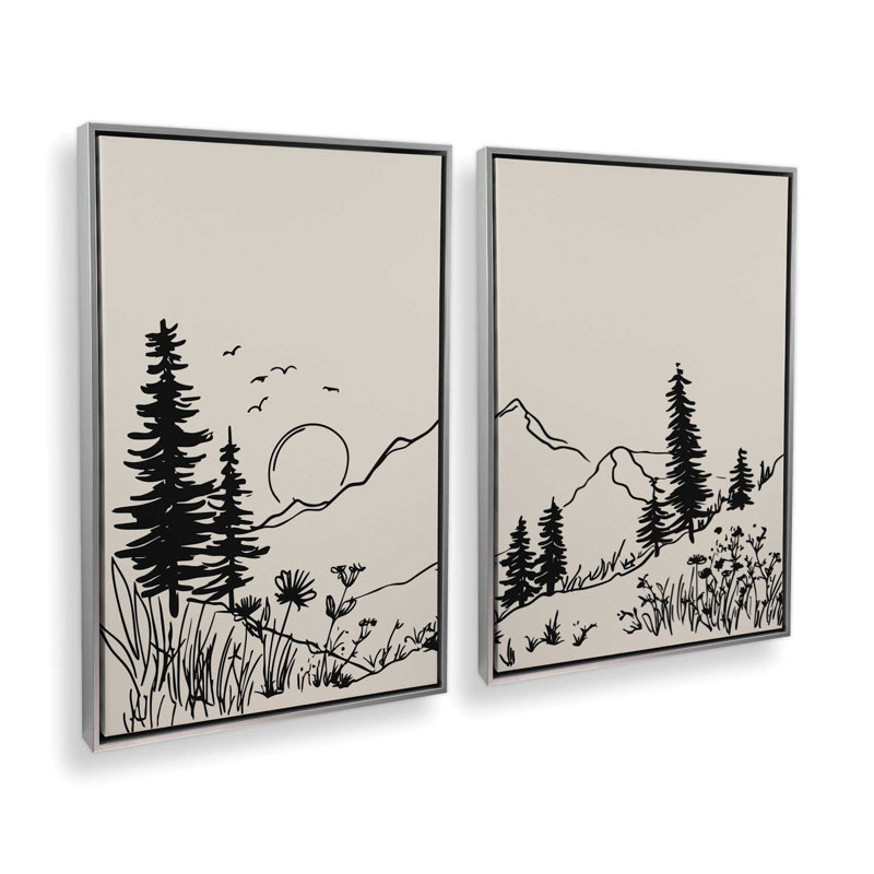 Ensemble de 2 impressions Whispering Peaks, 36 po x 24 po, Cadre flottant en chrome poli