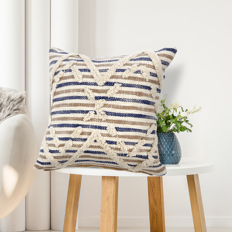 Housse de coussin décoratif à rayures 100% coton faite à la main Coastal
