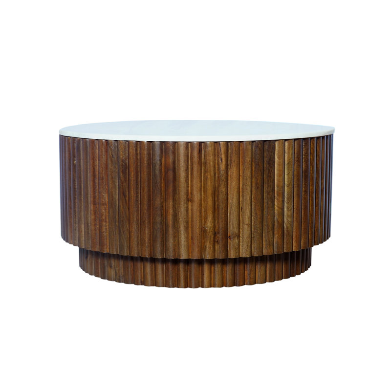 Transitional Fluted Marble Round Handmade Coffee Table