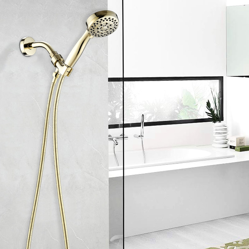 Handheld Shower Head With 5 Modes - 3.5" Diameter Spray Head, High , Adjustable Pattern, Includes Hose And Arm, Made Of Abs Mode Quality Abs, Strong Performance, Wall Mounted, Round Shape, Force,