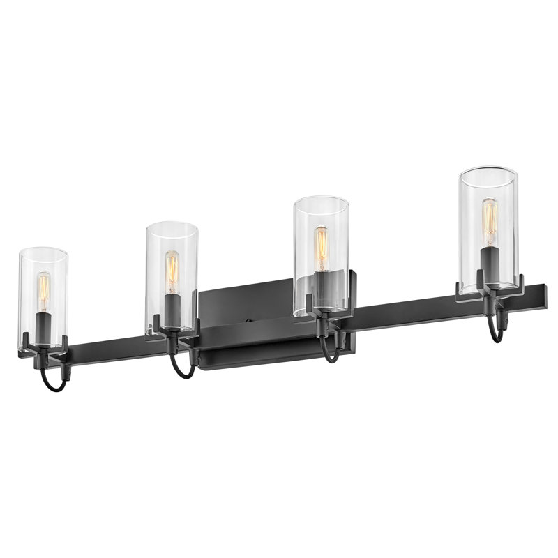 Ryden 4-Light Bath Vanity Fixture with Clear Cylindrical Shades, Black