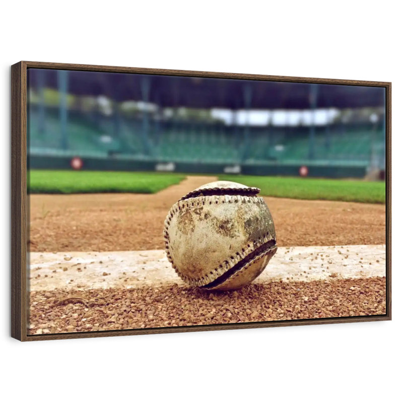 Baseball In Stadium, 37" X 25", Floating Frame Walnut