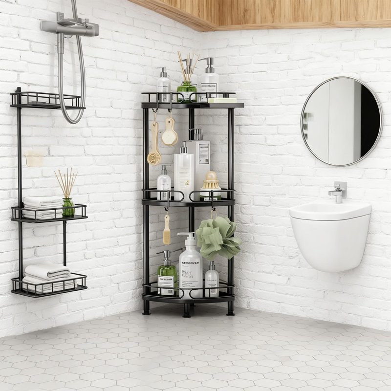 Organisateur de tablettes de salle de bain en coin en acier inoxydable antirouille à 3 niveaux