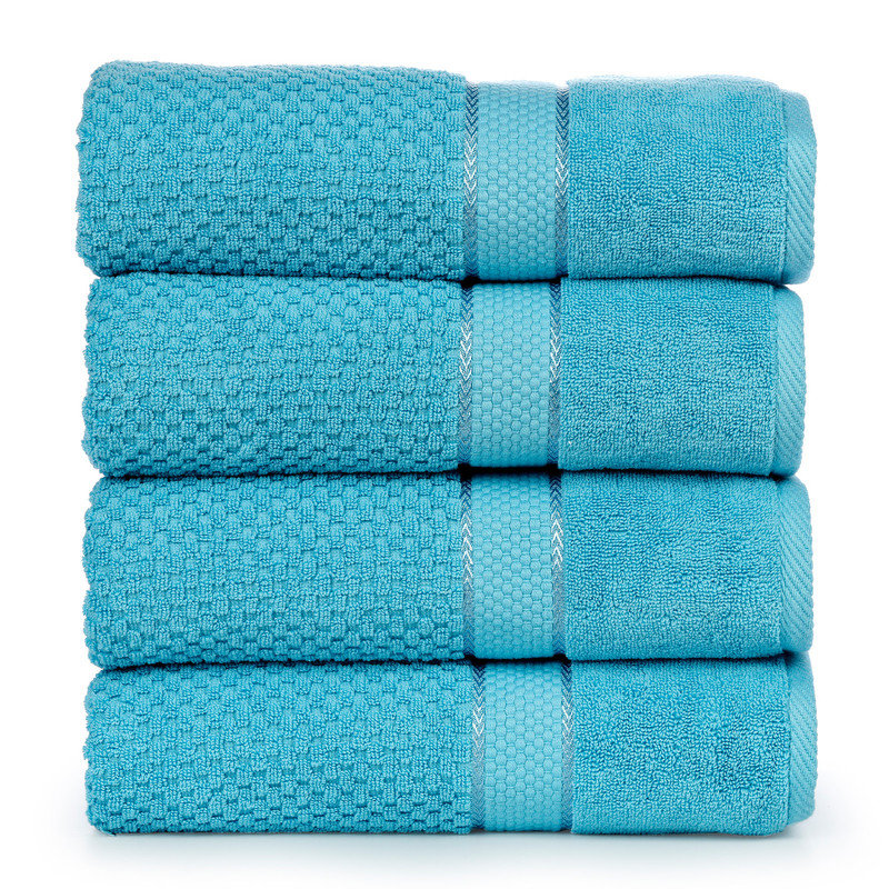 Collection de serviettes texturées 100% coton Mulaayam, Bleu ciel, Essuie-mains - paquet de 4