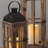 Set Of 3 Nested Wood And Metal Lanterns W LED Candle