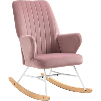 Modern Rocking Chairs, Upholstered Nursery Glider Rocker, Wingback Armchair For Living Room, Bedroom - Pink by George Oliver