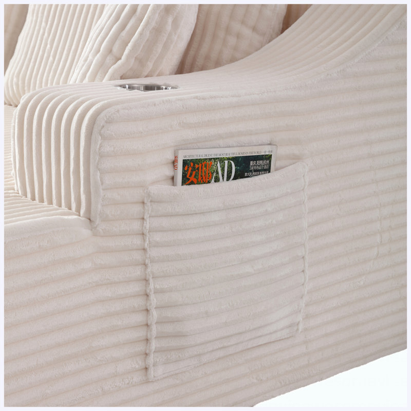 Canapé-lit convertible | Canapé-lit surdimensionné de 83 po avec méridienne profonde et 6 coussins, White Fabric
