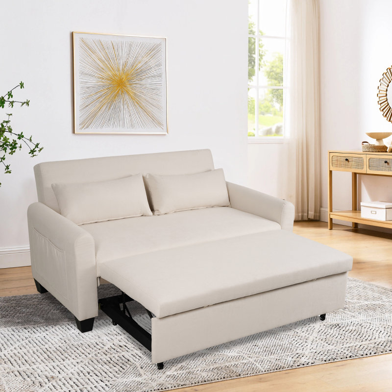 60-inch Sofa Bed "3-in-1 Convertible Sofa Bed, Cushion Sofa, Pull-out Bed, 2-seater Sofa with Pockets, Adjustable Backrest and Pillow, Living Room Apartment (Button Tufting)