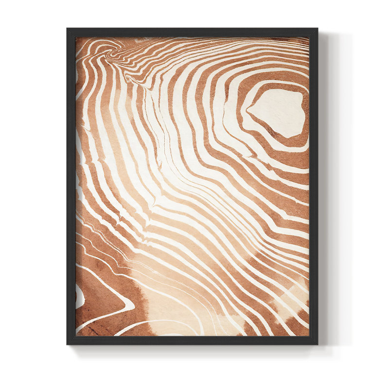 Reproduction encadrée de grain de bois Suminagashi II - bois massif, Noir, H 10 po x l 8 po