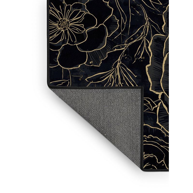Tapis floral moelleux et doux à motif floral rose et noir Fremantle, Carré 6 pi
