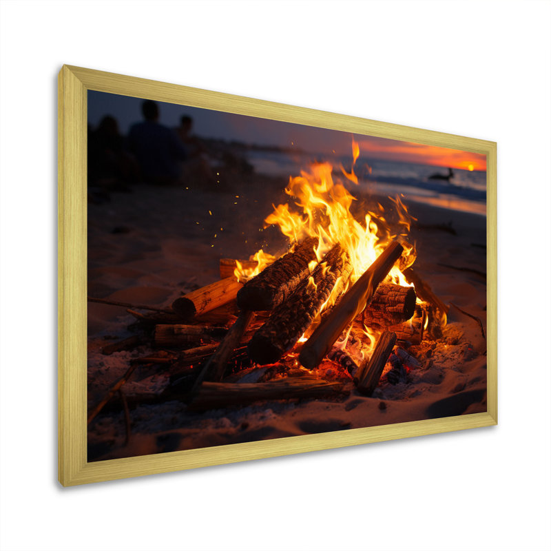 «Beach Photo Beach Bonfire III», reproduction sur toile, Encadrement doré, H 30 po x l 40 po x P 1,5 po