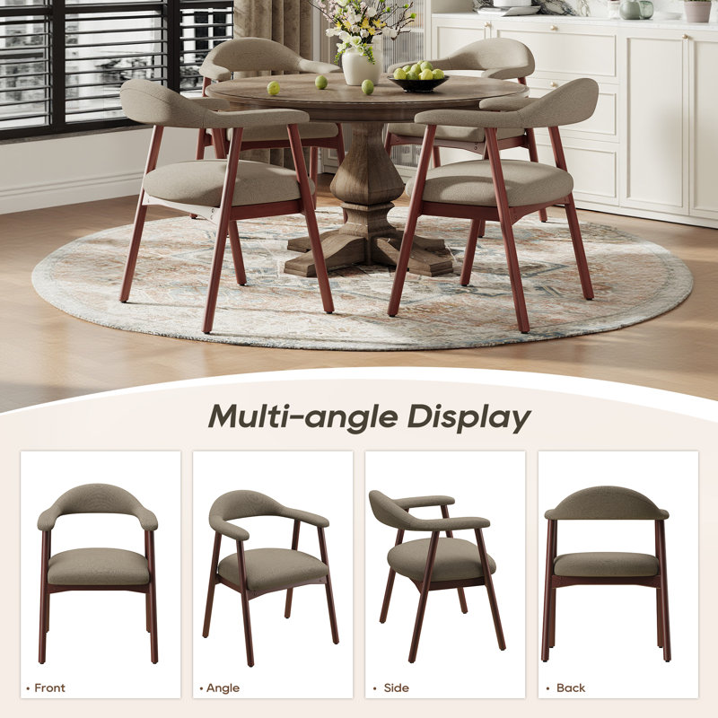 Upholstered Dining Armchairs With Solid Wood Legs, Fabric Camel