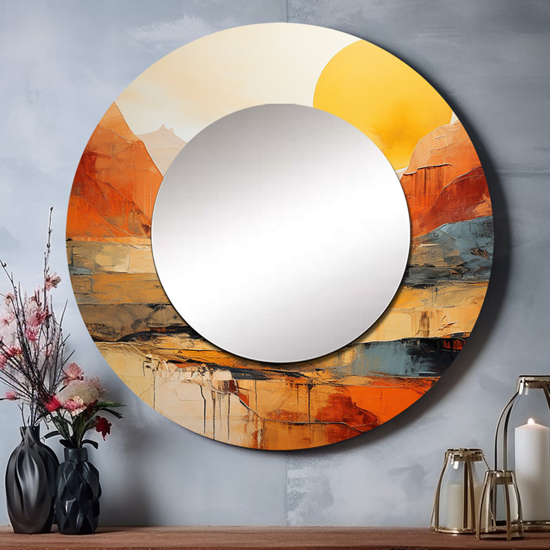 «Bold Landscape Canyon Desert VII - Miroir mural décoratif, miroir rond jaune, impression sur métal, 36 po x 36 po