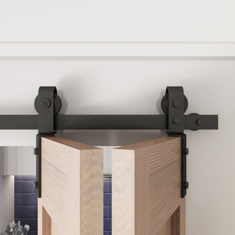 JUBEST Matte Black Steel Bi-folding Standard Double Barn Door Hardware Kit (Doors Not Included)