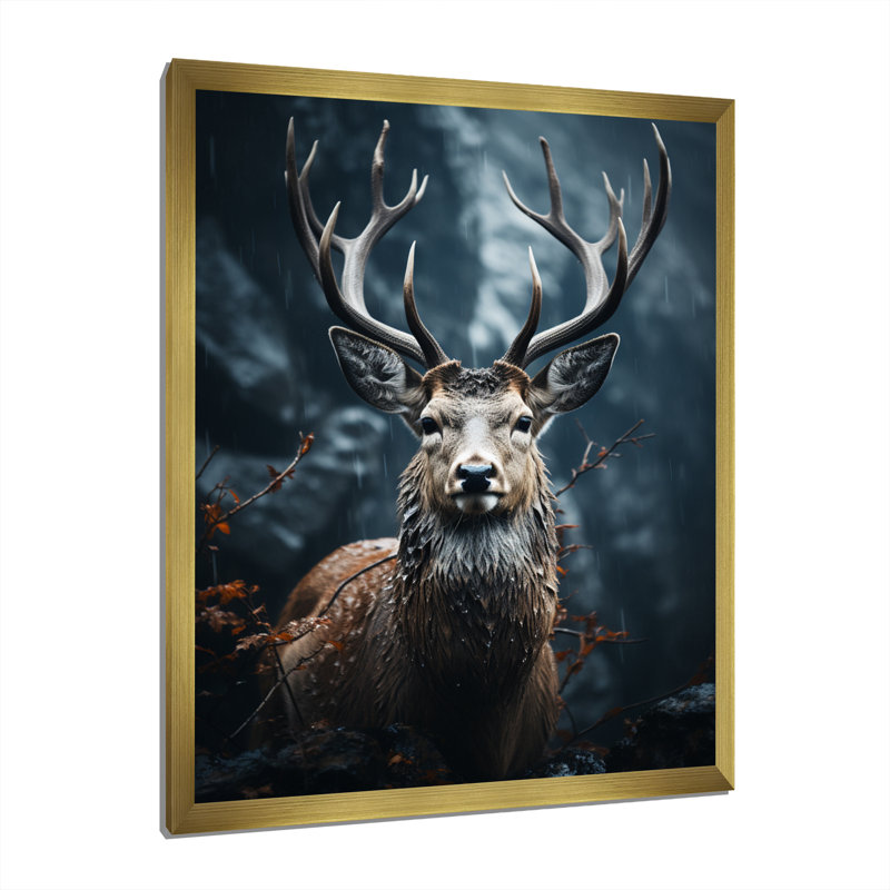Cerf d'Issic monochrome IV, Encadrement doré, H 44 po x l 34 po x P 1,5 po