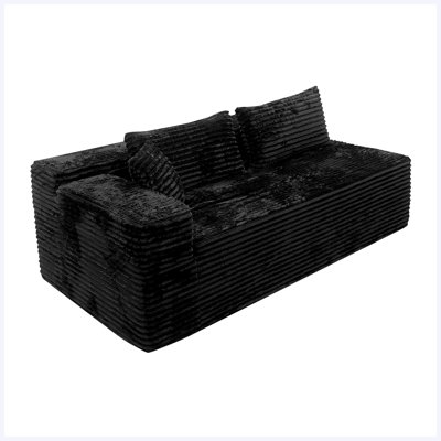 Canapé modulaire 2 places orienté vers la gauche, revêtement en velours côtelé, sans assemblage requis, pour salon, appartement, bureau, noir