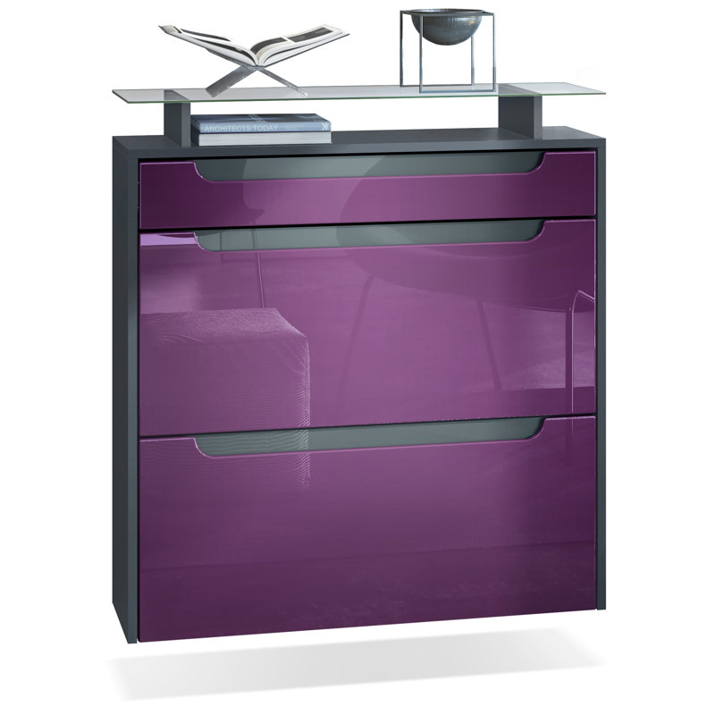 Afjol 16 Pair Shoe Storage Cabinet, Purple/Dark Grey