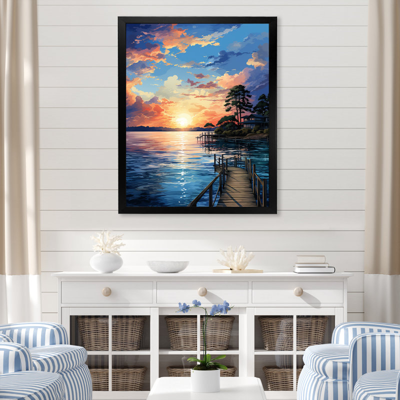 Algonquin Pier and Dock Tranquil III, reproduction d'art sur toile, H 44 po x l 34 po x P 1,5 po, Cadre photo noir