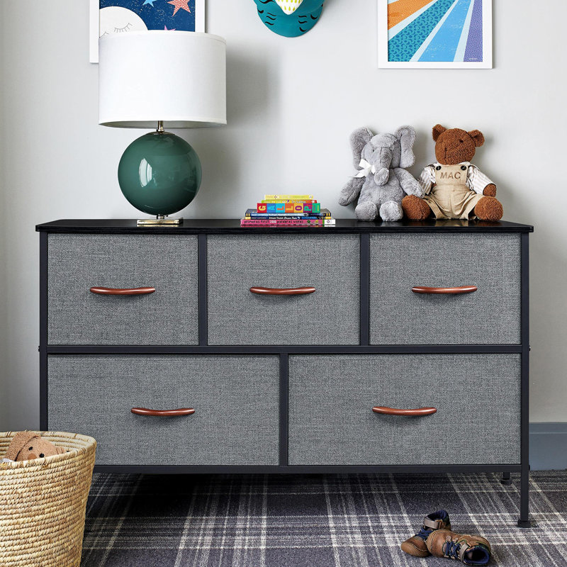 Adilyne Iron 100cm W 5 - Drawer Chest of Drawers, Dark Grey