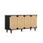 Natural Seagrass Handwoven Door Sideboard, Five Solid Wood Legs, Black Finish, Ample Shelf Space, Entryway Decor Piece Sideboard With Doors, Construction, Storage For Plates, Design