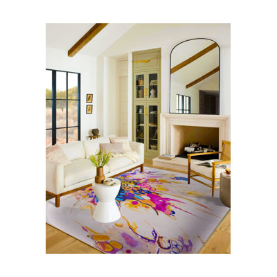 Cream Burst Themed Modern Decorative Machine Washable Rug