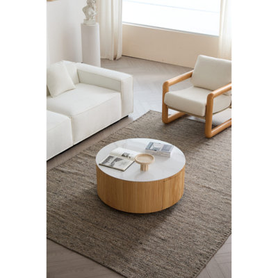 Table basse Aurion en pierre frittée avec base en bois massif
