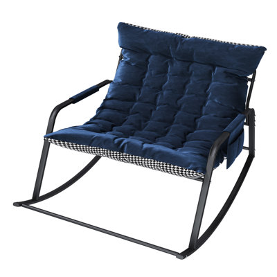 Rocking Chair With Storage, Blue All - Season Comfort Lounge Recliner, Breathable Ergonomic Cushions And , Ideal For Bedroom, Patio, Garden. Quick Recovery Cushion, Frame, Easy Installation Chair,