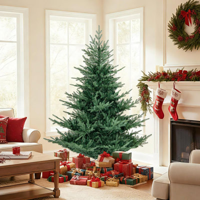  6 FT Pre-Lit Artificial Christmas Tree Hinged Xmas Tree w/ 830 PVC & PE mixed Branch Tips