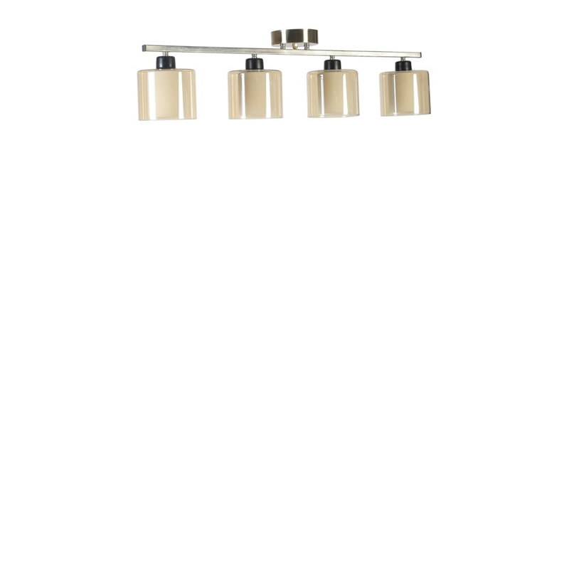 Lustre élégant en chrome mat avec capuchon en verre ambré, longueur 29,5 po x hauteur 7,9 po | Corps en métal durable, douille E27 (40 W maximum) | Luminaire élégant pour le salon, la salle à manger et l'entrée, classé IP20