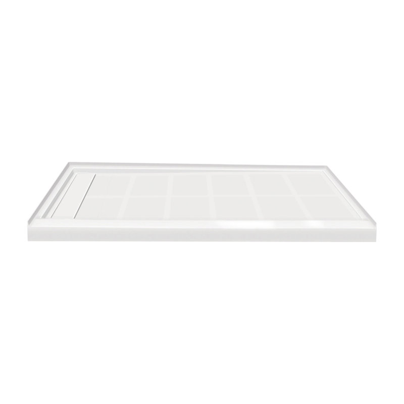 Base de douche 32 po x 60 po à simple seuil avec couvercle de drain, Blanc, Côté gauche