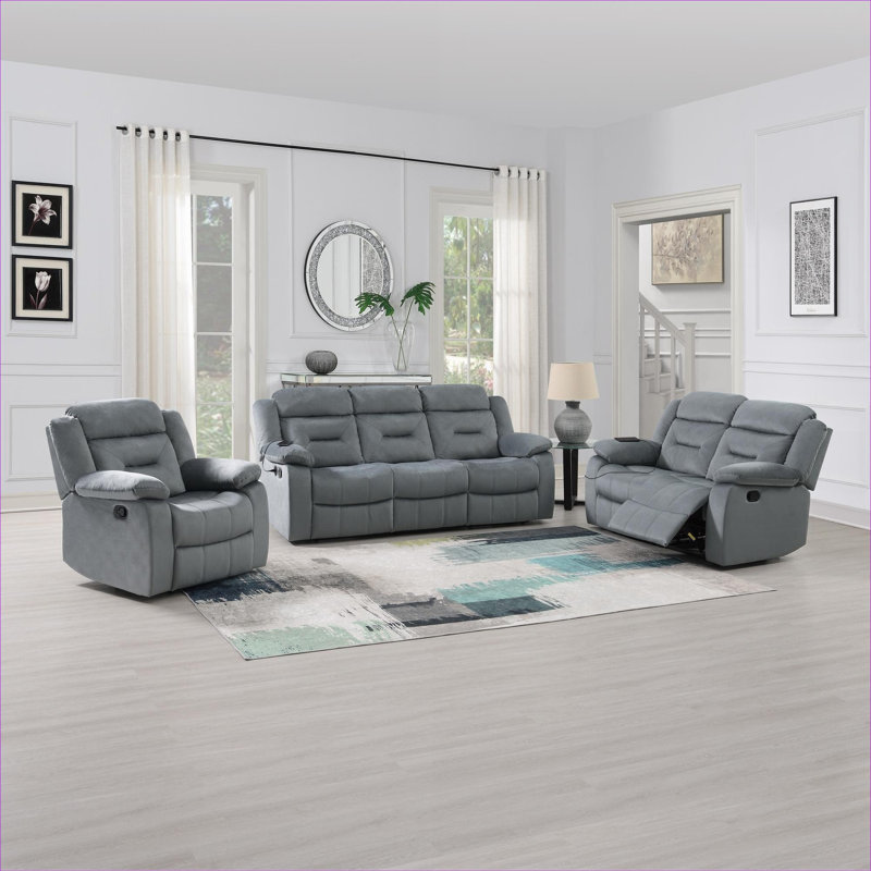 Manual Motion Recliner  Living Room Leisure Classic Gray Velvet Single Adjustable Accent Chair