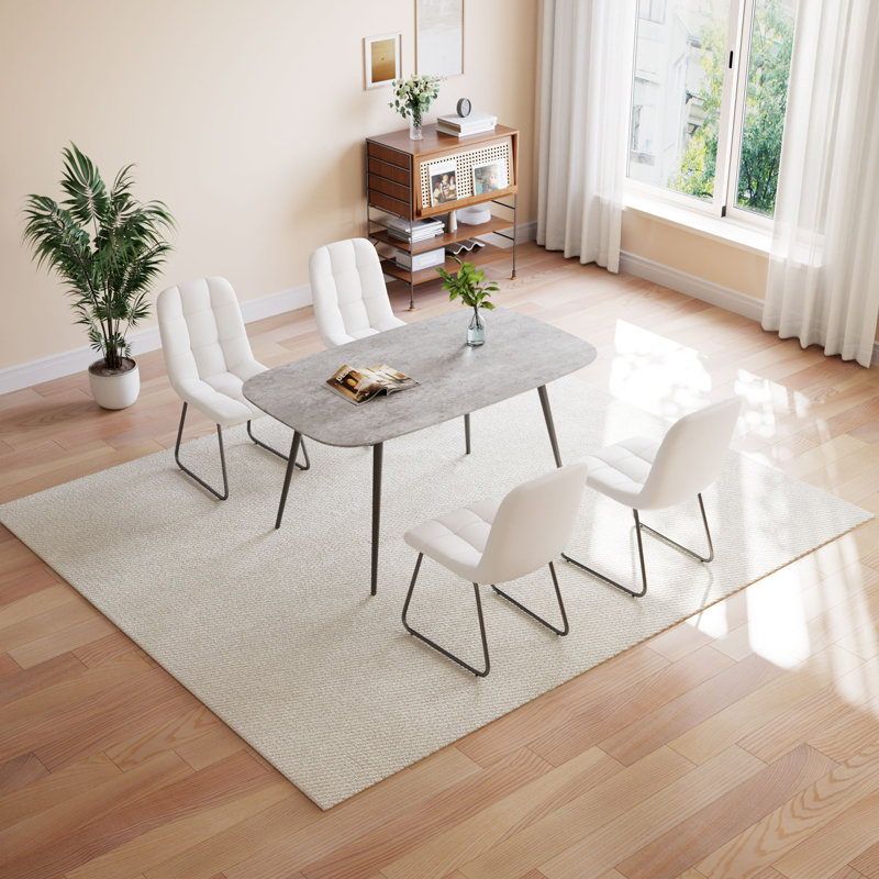 5-Piece Dining Table and Chairs ,Dining Room Set with 4 Modern Chairs, Grey, White