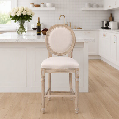 Ensemble de 2 chaises de salle à manger French Country, chaises rembourrées à dossier rond, techniques de tréfilage et de sculpture, démontables, pour le salon, la cuisine, beige