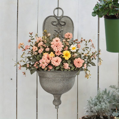 Vintage rétro en fer vert pot de fleurs rustique mural extérieur jardin décoration unique pot de fleur pour patio cour style campagne paysages décoration vert