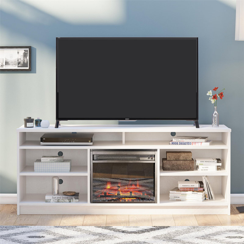 Anaysa Unfinished TV Stand for TVs up to 65" with Fireplace Included, Ivory