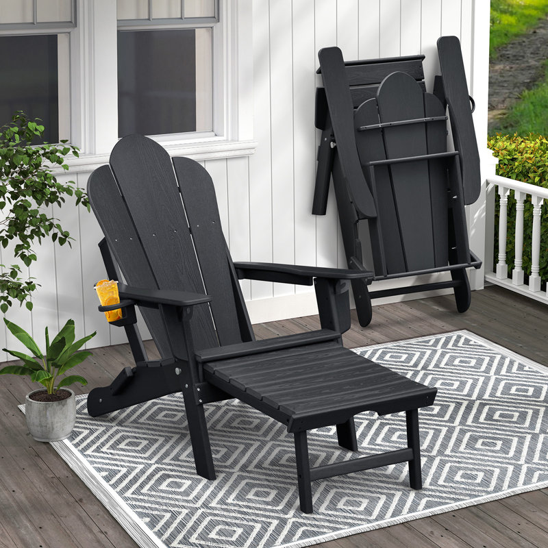 Fauteuil inclinable avec repose-pieds rétractable Adirondack, inclinable en PEHD résistant aux intempéries., Noir