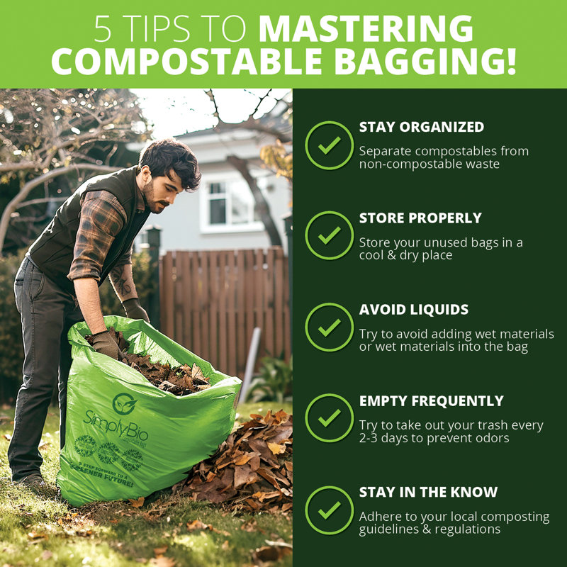 Sacs à ordures compostables, 1,57 mil., Sac à déchets pour grande pelouse et cour plate, sac à feuilles (100 sacs), 64