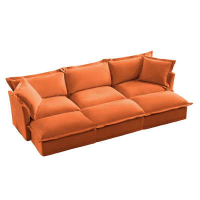 Chenille orange à 3 places avec repose-pieds, canapé-lit convertible pour le cinéma maison et le salon, coussins à haut dossier, canapé-lit moderne à structure, sièges confortables, housses amovibles